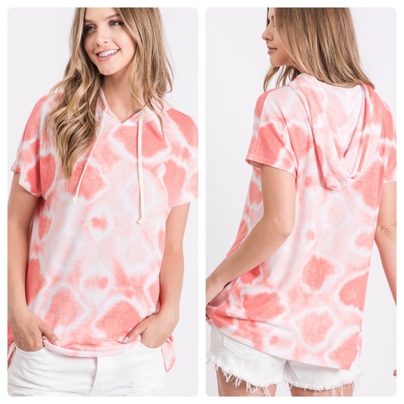 A Girl Thing Tops - $12 start 192 🆑FRENCH TERRY TIE DYE LOOSE FIT HOODED TOP WITH SHORT SLEEVES.